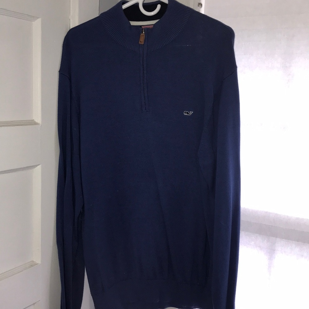Navy Blue Cotton 1/4 ZIP Sweater